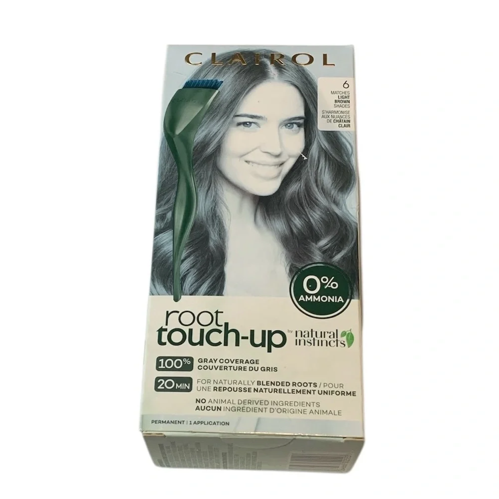 Clairol Root Touch-Up by Natural Instincts in shade 6, Light Brown.